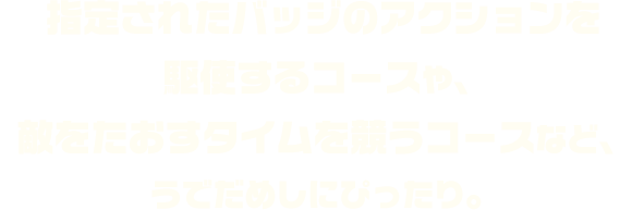 指定されたバッジのアクションを駆使するコースや、敵をたおすタイムを競うコースなど、うでだめしにぴったり。