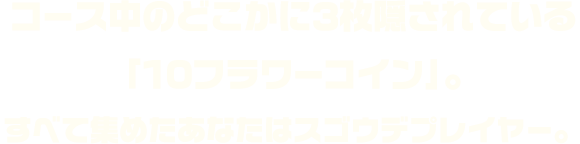 コース中のどこかに3枚隠されている「10フラワーコイン」。すべて集めたあなたはスゴウデプレイヤー。