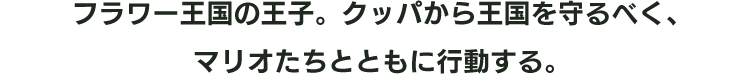 フラワー王国の王子。クッパから王国を守るべく、マリオたちとともに行動する。