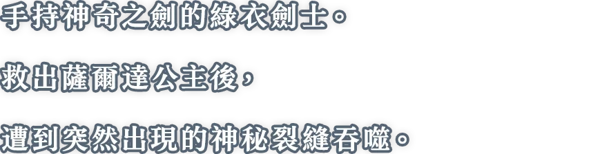 不思議な剣を携えた緑の衣服の剣士。ゼルダ姫を助けた後、突然現れた謎の裂け目に飲み込まれてしまう。